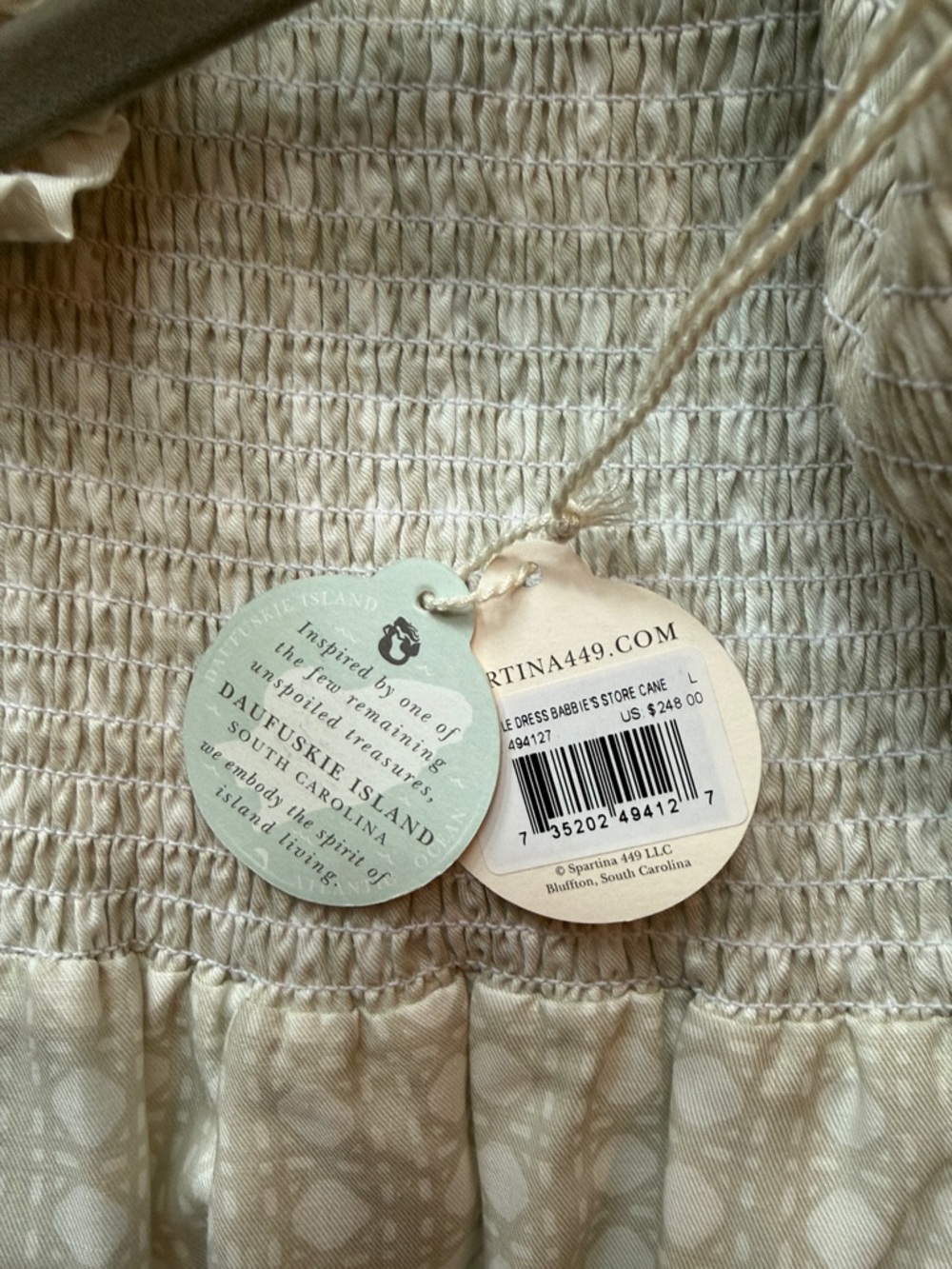 NWT Spartina 449 Cream Patterned Smocked Maxi Dress - Picture 3 of 7